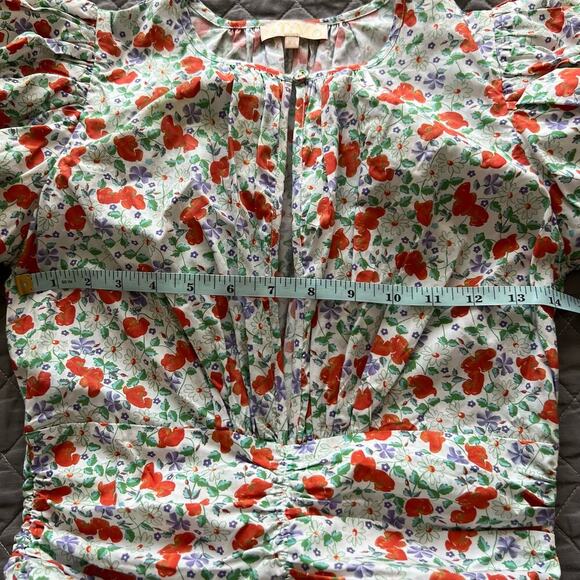 ByTiMO Festive Floral Puff Sleeve Mini Drop Waist Dress In Poppy Size XS - Picture 15 of 16